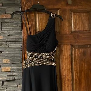 Prom Maxi Dress, Navy blue and gold.